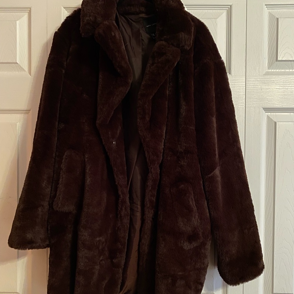 Faux Fur Dark Brown Coat